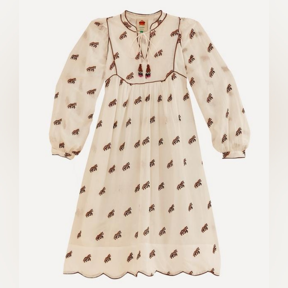 Farm Rio Anthropologie Embroidered Scallop Edge Midi Dress. Sz. Large